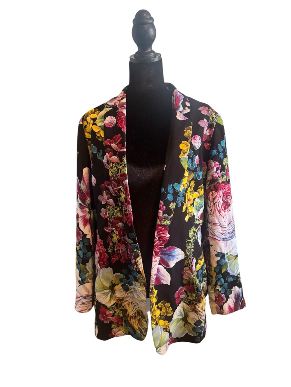 EXPRESS Floral Open-Front Blazer Jacket - Black Floral